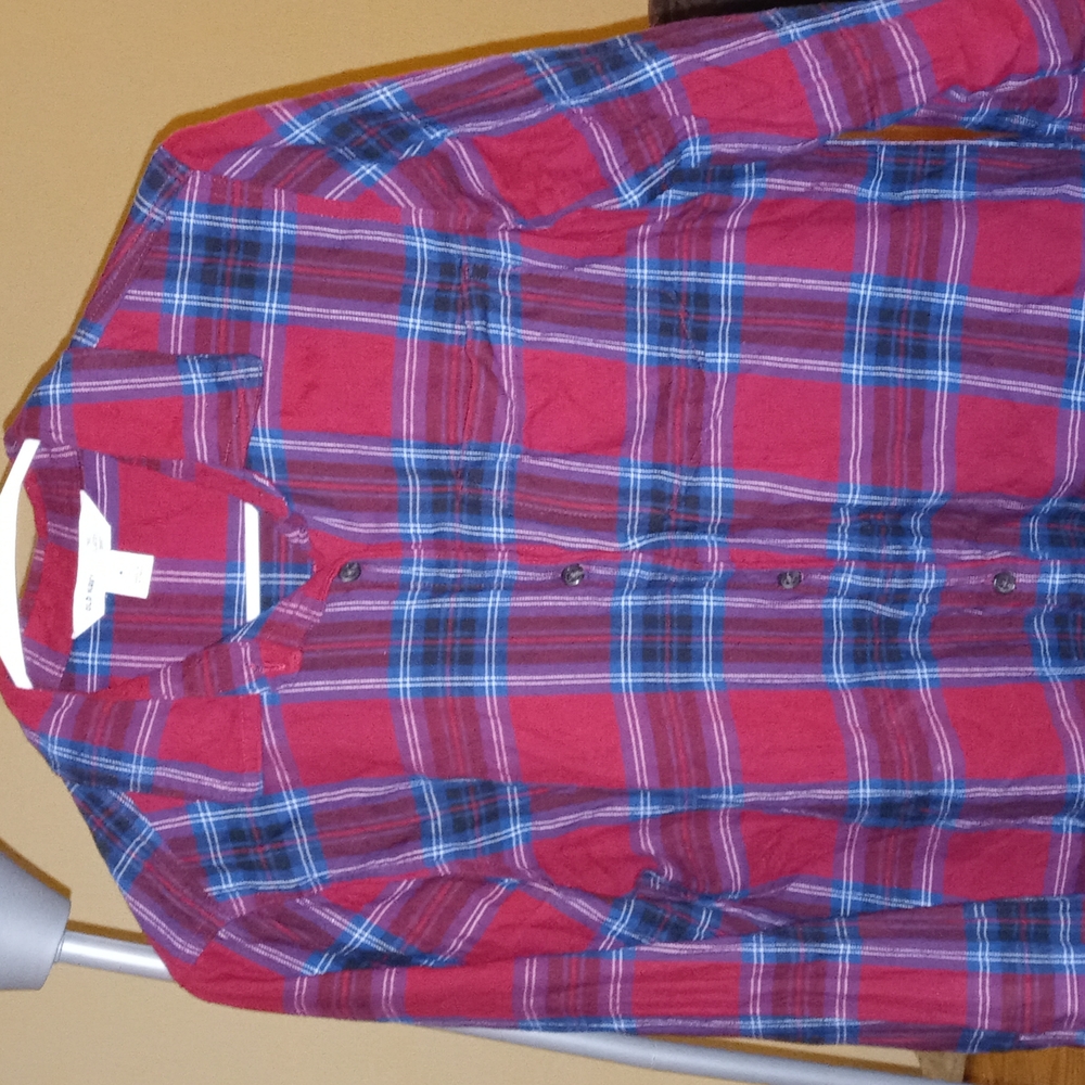 "OLD NAVY" red/white/blue plaid button down fleece - Picture 1 of 5